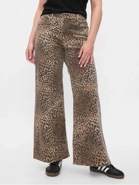GAP High Rise Wide Leg Leopard Print Jeans 27 Short Animal Print Pants